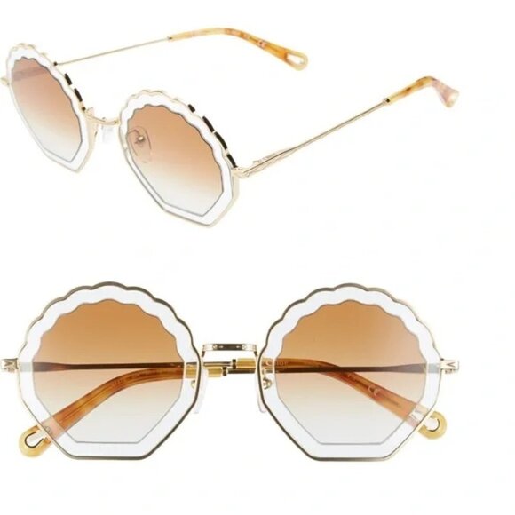 💕CHLOE💕 Tally Scalloped Sunglasses CE147S 834 Gold Brown Lenses New In Box - Picture 5 of 16